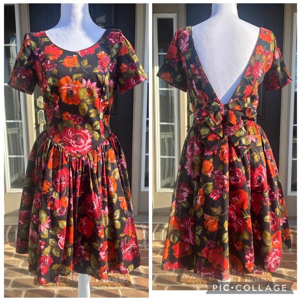 Vintage 80s 90s Laura Ashley Floral Short Sleeve Party cottagecore Dress Small